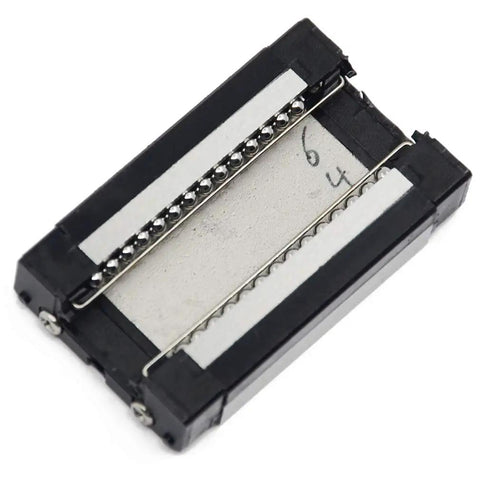 MGN12H Carriage Block With Anti Fall Strips For 12mm Linear Motion Slide Rail Guide, 45.7x27x10mm, with visible steel balls and strips