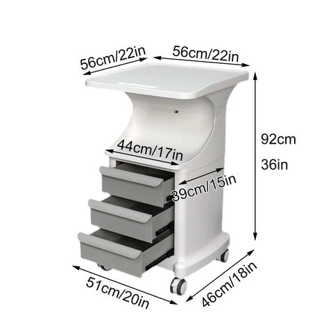 Tough As Nails Mobile Trolley Cart, Smooth Rollin Abs Rolling Storage Caddy with deep drawers and quiet casters, dimensions shown.