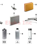 Assorted BMW car parts including CHF 11S Synthetic Hydraulic Oil 1000ml for E70 X5 and X3, filters, and wiper blades.