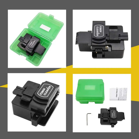 Pro Grade Ultra Precise FTTH Fiber Cleaver With 16 Cleaving Spots And 48000 Cleaves All In One Holder displayed with accessories