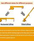 Pro Grade Forklift Telescopic Boom Jib Crane Hoist 4400 Lb Capacity showing horizontal and tilted lifting positions.
