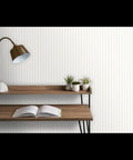 Traditional Classic Leather Texture Vinyl Wallpaper Durable Type Two Commercial Wallcovering on light textured wall with shelf decor.