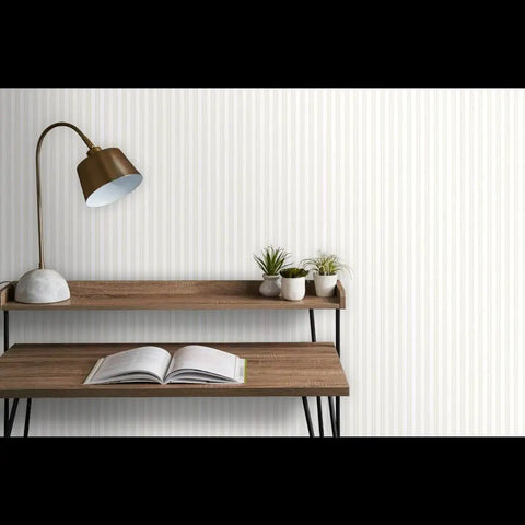 Premium PVC Free Type II Professional Wallpaper Featuring Matte Linen Texture Hella Durable Finish in beige with plants and lamp.