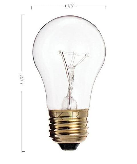 Single clear glass 15W A15 bulb with E26 base showcasing durable filament, part of Pack Of 6 15W A15 Appliance Light Bulbs.