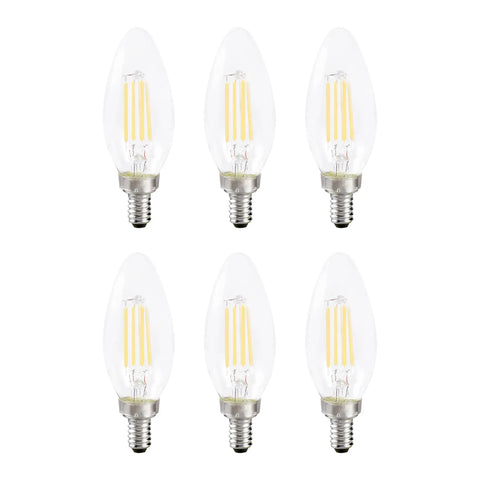 6 pack of LED B10 Light Bulbs 300 Lumens 2700K Soft White Non Dimmable 4.5W Clear Glass Budget Friendly Energy Saving Replacement for 40W Incandescent