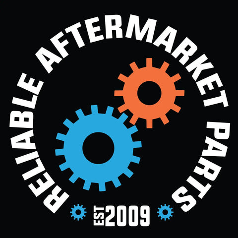 Reliable Aftermarket Parts logo with blue and orange gears, est 2009