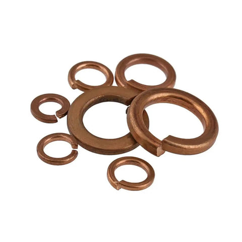 Assorted Copper Split Lock Washers And Flat Washers Set For M3 M4 M5 M6 M8 M10 M12 displayed in circular arrangement