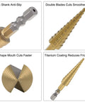 Titanium Coated HSS Step Drill Bit Set 3mm to 13mm in 11 Sizes With Hex Shank for metal, wood, plastic, durable high-speed steel
