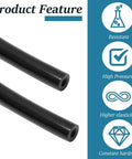 Super Flexible Black PU Air Hose One Eighth Inch OD, close-up showing hose features and durability icons.