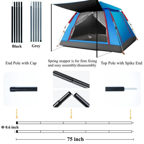 Adjustable Tent Poles Set Of Two For Tarp Canopy Camping Replacement In Black Beefy Steel Poles Extend To 75 Inches