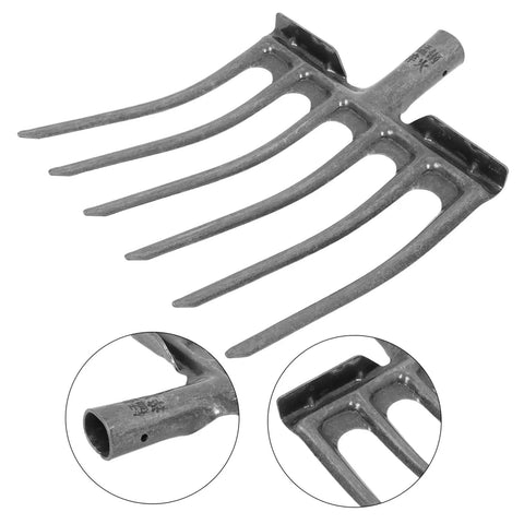 Heavy Duty Steel Garden Fork For Soil Loosening And Planting Area Prep, showing quick attach head for wooden handle