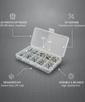 Ultimate Screw And Nut Kit For 3D Printer Projects And DIY Repairs With Iron Hardware Case, Assorted Fasteners For Quick Grab And Go Assembly And Easy On Hand Access. Open PP case with M3-M5 iron screws and nuts for 3D printer and DIY repairs.