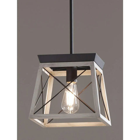 Briarwood Collection One Light Coastal Mini Pendant With Faux Wood Look Enclosure In Graphite Black Finish, square view