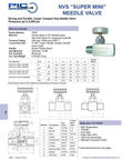 Spec sheet for High Pressure Gas Needle Valve For Industrial Lines Carbon Steel Small Body Straight Valve With Round Handle 1 Quarter Inch Female NPT To 1 Quarter Inch Female NPT 6000 PSI Rating PIC Gauges