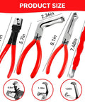 4-Piece Auto Electrical Disconnect Pliers Set With Storage Box For Safe Push Tab Connectors showing individual plier sizes in inches
