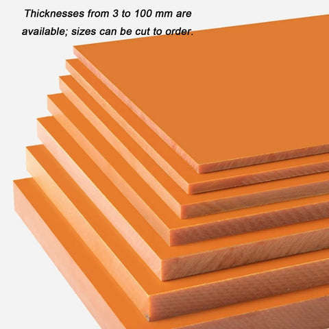 Built Tough Bakelite Panel Sheet From Phenolic Resin, Ultra Durable Electrical Insulation For Electronics And Mechanical Parts, 50x50x40mm Pack Of 2, High Heat, Impact Resistant, Insulation You Can Count On. orange phenolic resin sheets stacked, thicknesses 3 to 100 mm