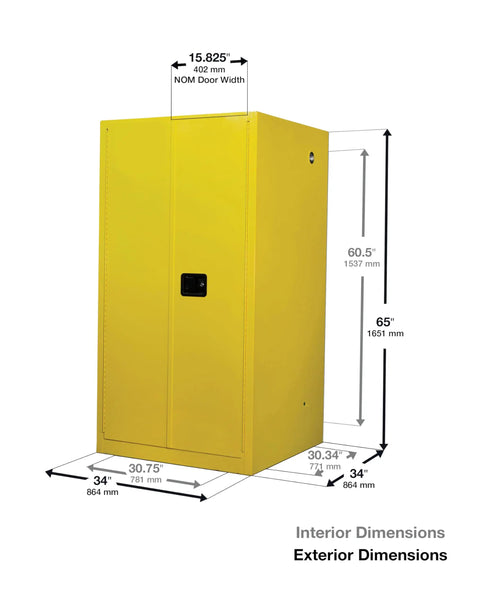 Heavy Duty 60 Gallon Self Closing Flammable Storage Cabinet Built Like A Tank Safety Rated Industrial Steel dimensions graphic