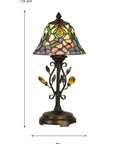 Crystal Peony Accent Lamp With Antique Golden Sand Art Glass Shade, Classic Retro Vibe Leaded Glass Style Decor Light.
