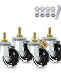 40Mm M6-1.0 Threaded Stem Caster Wheels Inline Skate Style Polyurethane Swivel Casters Set Of 4, black wheel and metal design.