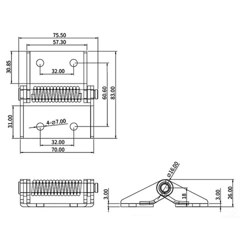 Auto Closing Spring Hinges 2 Pack For High Traffic Doors Prevent Door Slams Keeps Doors Secure Yet Opens Smoothly Durable Indoor Outdoor Use Ideal For Busy Halls stainless steel 83mm hinge drawing