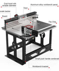Detailed view of Knockout Portable Bench Top Router Table For Real Workshops With Heavy Duty Insert Plate And Super Smooth Sliding Fence Made For Weekend Warriors In Black Imperial, featuring an aluminum alloy workbench panel.