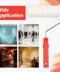 8 Inch Brick Pattern Embossing Paint Roller For Wall Decor DIY Easy Home Art Rubber Handle Embossing Cylinder For Creating Realistic Brick Wall Texture With Smooth Paint Finish, shown with examples of wall applications and red rubber handle.