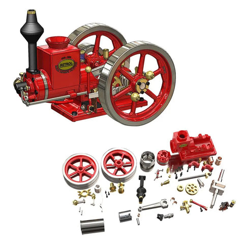 Hit And Miss Engine Model Kit With 4 Stroke Engine High Low Speed Gear Lever Adjustable Speed Switch Realistic Metal Build Educational Mechanical Engine For Adults Hands On STEM Project, red metal engine parts