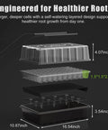 Exploded view of 60 Cell Self Watering Seed Starter Tray With Grow Light And Heat Mat, showing dimensions and design layers.