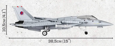 Side view of Top Gun F 14A Tomcat Fighter Plane Build Set 1 48 Scale 754 Piece Kit with dimensions, no stand visible