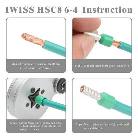 Instructions for Square Self-Adjusting Crimping Tool For AWG 23 To 10 Bootlace End Sleeves Ferrule Ratcheting Wire Crimping Pliers
