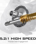 Close-up of 5.2:1 high-speed gear system of Lightweight Flame Spinning Reel With Ultra Smooth 9 Plus 1BB Technology Carbon Fiber Frame