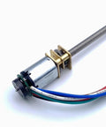 Dope N20 DC Gear Motor With Thred Screw Shaft 3V 6V 12V DIY Model For Robots And Automation Projects That Rock Stable Operation High Energy Efficiency Magnetic Sensor 7ppr Encoder Built Tough, close-up angle showing threaded shaft and wires.