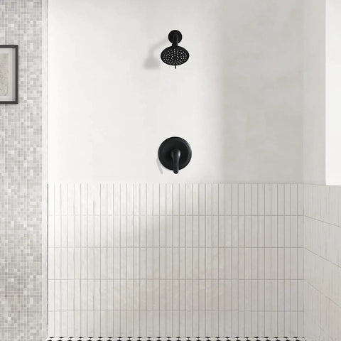 Shower Faucet With Valve Single Handle Trim Kit And 5 Spray Modes Shower Head Wall Mounted System in matte black finish