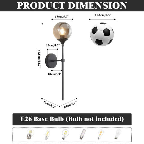 Sleek Smoke Grey Glass Globe Wall Sconce In Black Matte Finish With Slim Long Wall Mount Lamp Vintage Industrial Vibe dimensions