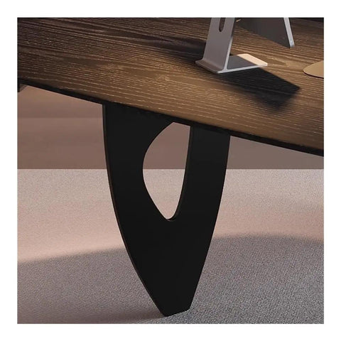 Close-up of Heavy Duty Corner Executive Desk With Integrated Side Cabinet And Raised Monitor Stand Straight Up Big Time Pc Workstation No Nonsense Boss Build For Gaming And Writing Black 180 Cm table leg
