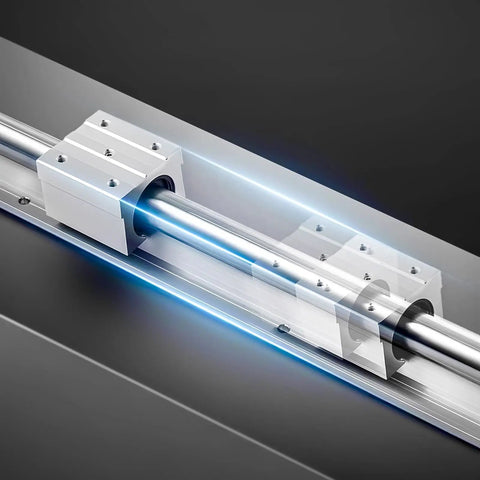 Close-up of SBR25 Linear Rail Kit with 47.24 inch rail and bearing block for cutting, milling, drilling, and grinding machines use