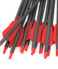 Eight Inch Carbon Crossbow Bolts With Red Vanes And Steel Broadhead Tips For Hunting And Target Practice, bundled view
