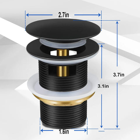 Heavy Duty Copper Pop Up Drain Stopper For Freestanding Bathtub Universal Fit Leak Proof Bathroom Fixture dimensions diagram