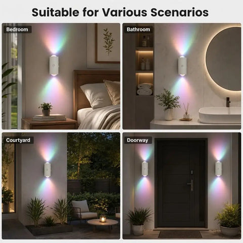 Motion Sensor Night Light With USB C Rechargeable RGB Wall Light for hallways in bedroom, bathroom, courtyard, and doorway scenarios