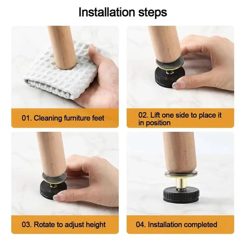 Installation steps of Adjustable Furniture Feet Set, 12 Pcs Threaded Legs for Beds, Sofas, Cabinets, and Tables, Anti Shake Levelers