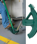 Lwuey Steel Pipe Bender Port Aluminum Cast Tube Bending Tool in use, bending 19mm aluminum conduit with a green handle.