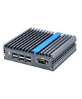 Built Like A Tank Fanless Industrial PC Featuring Intel Celeron J3710 Or J3160 with USB and serial ports, gray metallic casing.