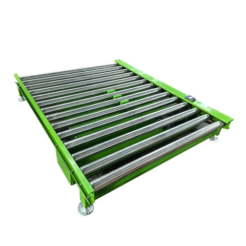 Heavy Duty Electric Hydraulic Scissor Lift Table With Roller Bottom Straight Up Built Tough From Quality Steel Overload Protection And Durable Yellow Paint Smooth Operator For Any Warehouse Or Machine Shop Setup in green finish with rollers.