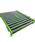 Heavy Duty Mobile Scissor Lift Table With Electric Hydraulic Rollers, green frame with steel rollers for warehouses and body shops.