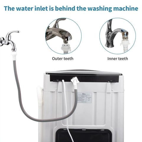 Slick 17.6 Lbs Compact Portable Washer With Clear Led Screen and drain hose connected to water inlet for easy setup.