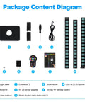 Package contents of Lit RGBICWW Floor Lamp With App And Voice Control, including base, connectors, remote, power adapter.
