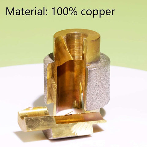 Close-up of a 3/4-inch brass core grinder bit with diamond edge for stained glass grinding