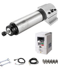 Air Cooled 1.5KW CNC Spindle Motor Kit with 220V VFD and plug and play 65mm clamp mount, ER11 collet set, wrenches, power wires, aviation lead.