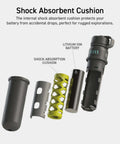 Exploded view of Nestout Rugged 15000mAh Power Bank showing shock absorbent cushion and lithium ion battery components.