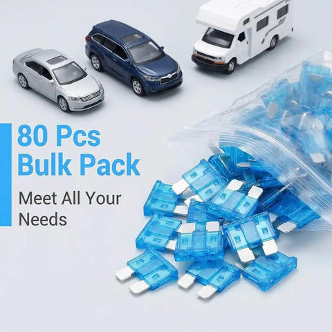 80 Count 15 Amp Standard Blade Fuses Pack For Cars, RVs, Trucks, SUVs, Motorcycles, And Boats, 32V Fast Acting Auto Fuses In Green Zinc Alloy